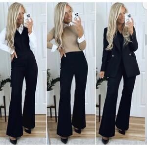 SPANX Perfect Ponte Sleeveless Flare Leg Jumpsuit Black Size Medium Petite